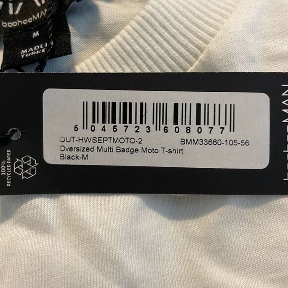 Boohoo Man Oversized Multi Badge Moto Graphic Tee M - Picture 6 of 9